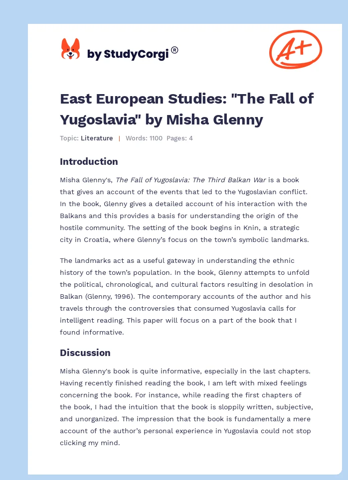 East European Studies: "The Fall of Yugoslavia" by Misha Glenny. Page 1