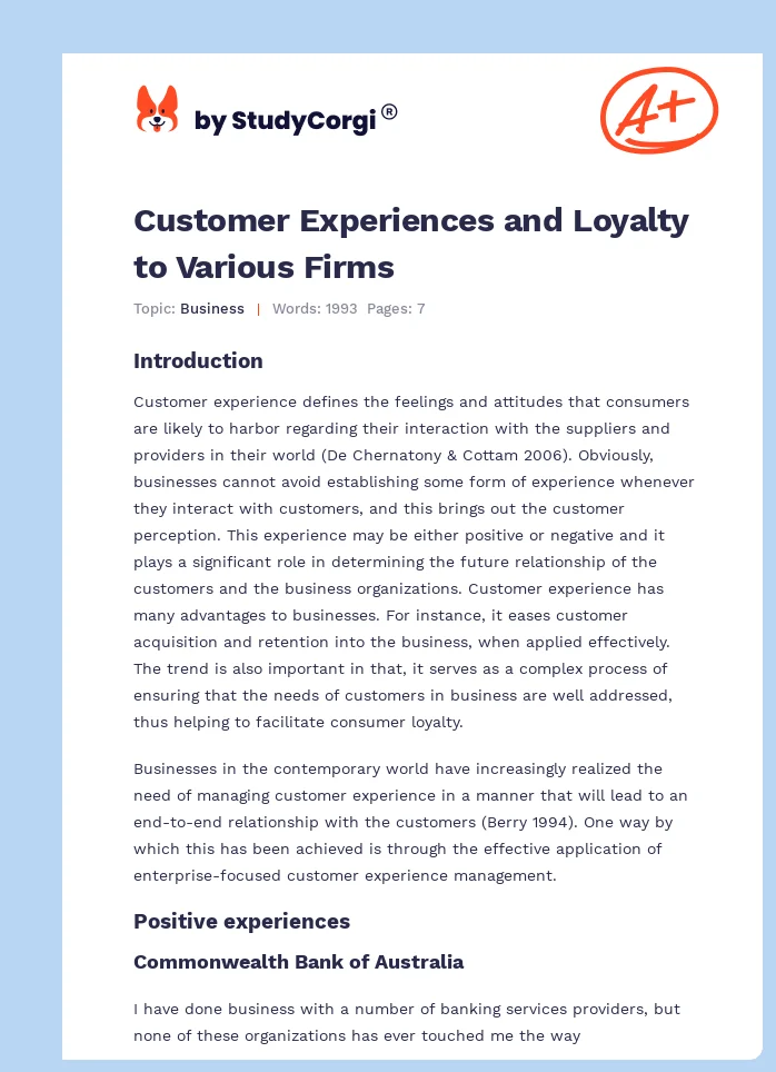 Customer Experiences and Loyalty to Various Firms. Page 1