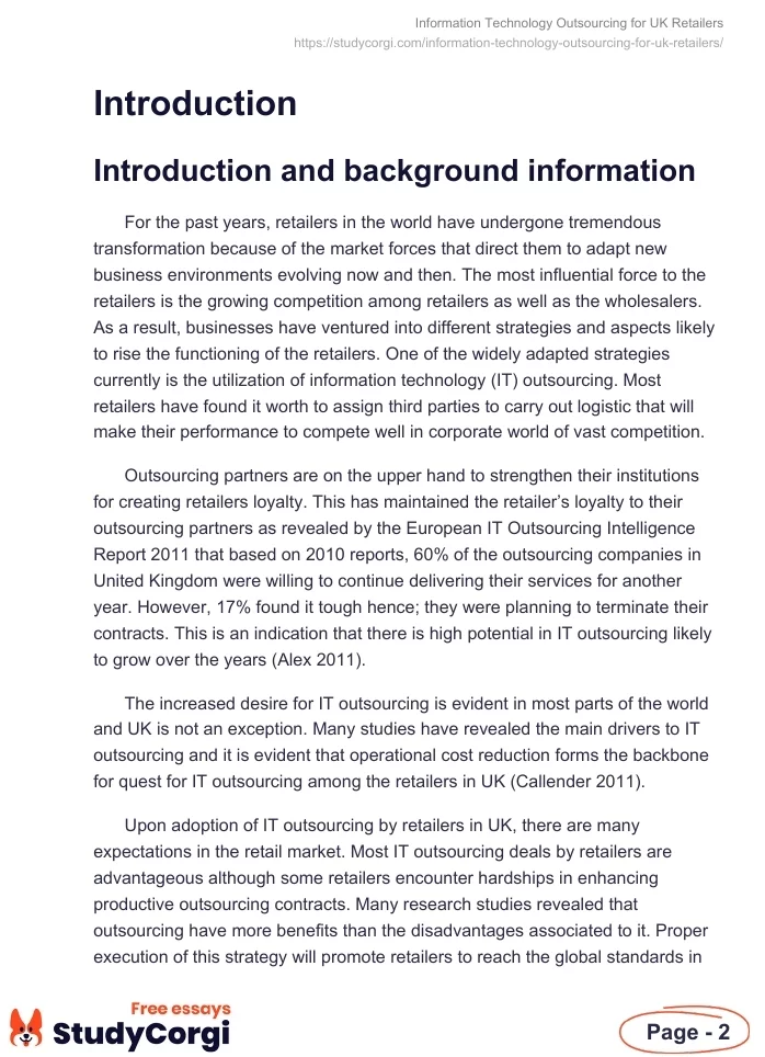 Information Technology Outsourcing for UK Retailers. Page 2