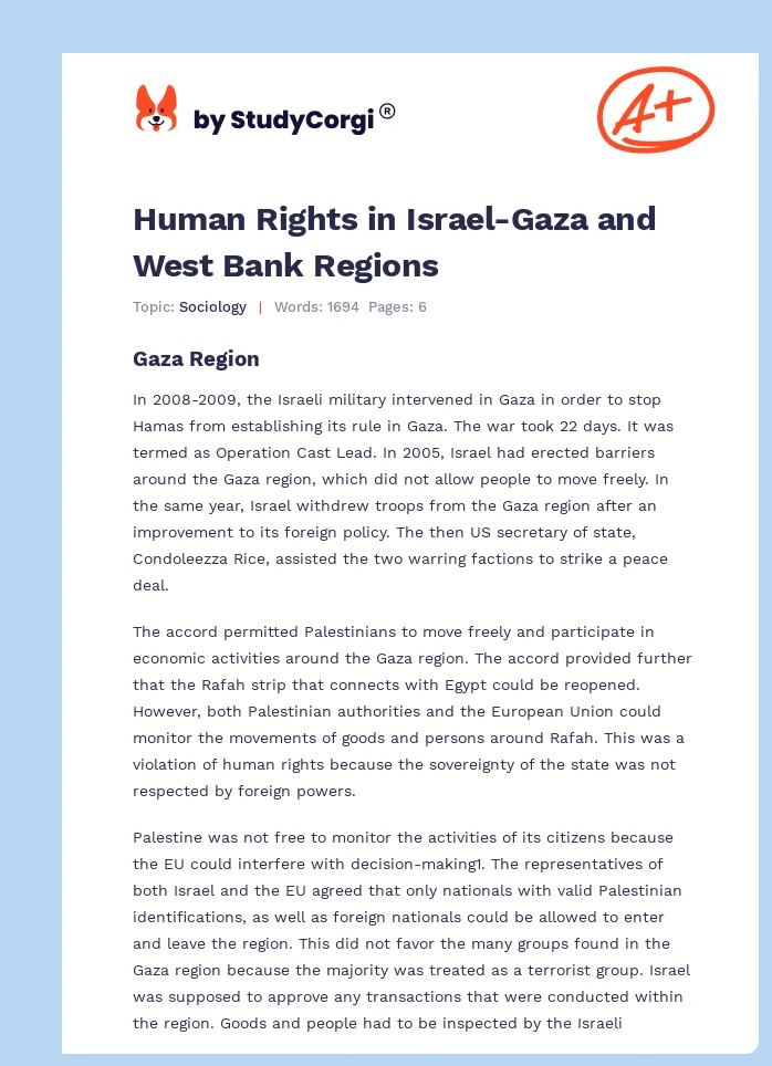 Human Rights in Israel-Gaza and West Bank Regions. Page 1