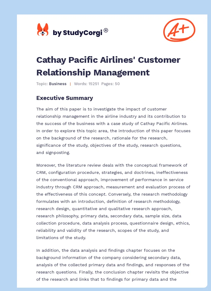Cathay Pacific Airlines' Customer Relationship Management. Page 1