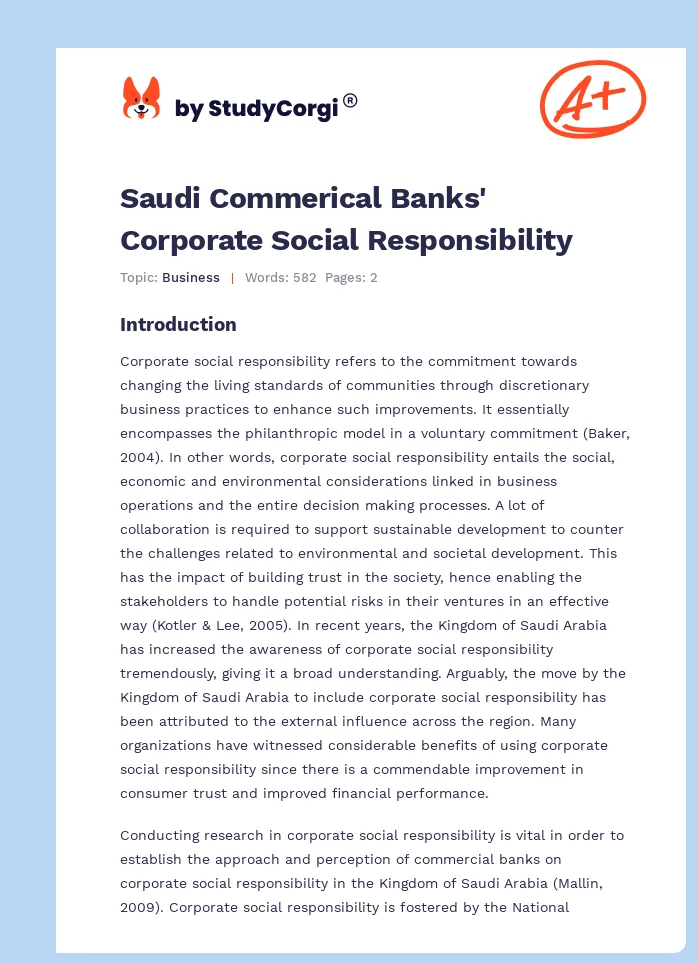 Saudi Commerical Banks' Corporate Social Responsibility. Page 1