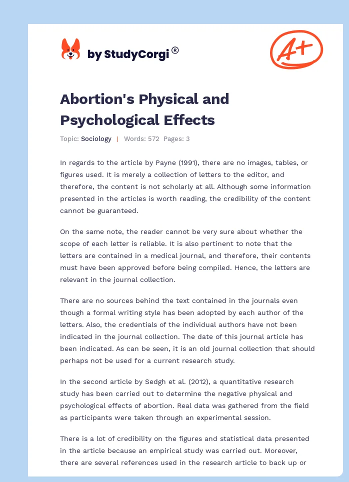 Abortion's Physical and Psychological Effects. Page 1
