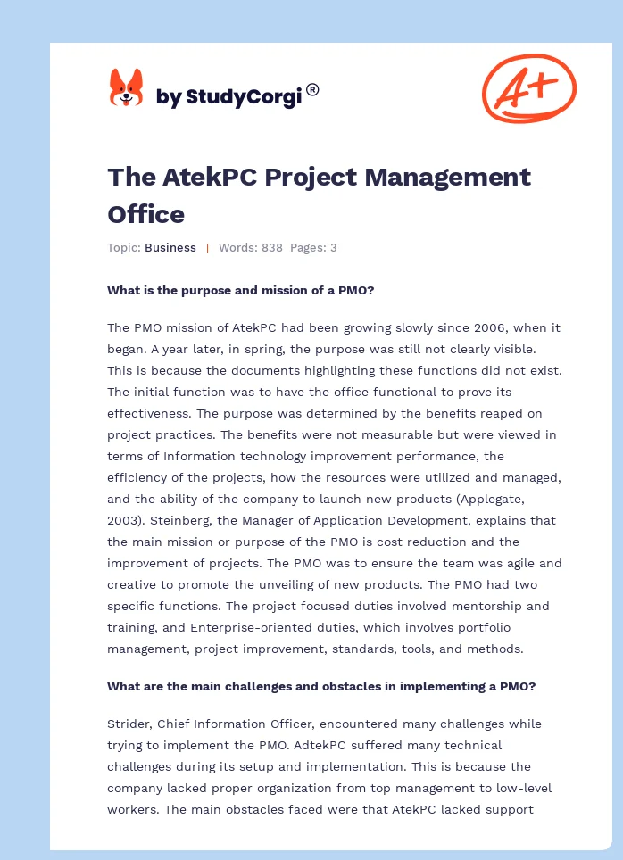 The AtekPC Project Management Office. Page 1