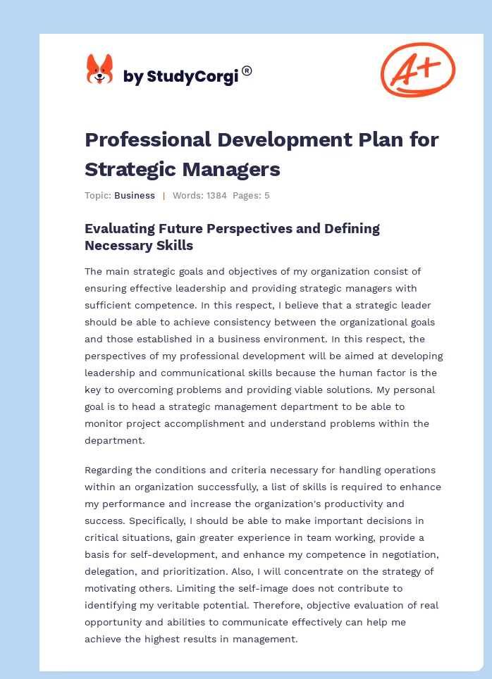 Professional Development Plan for Strategic Managers. Page 1