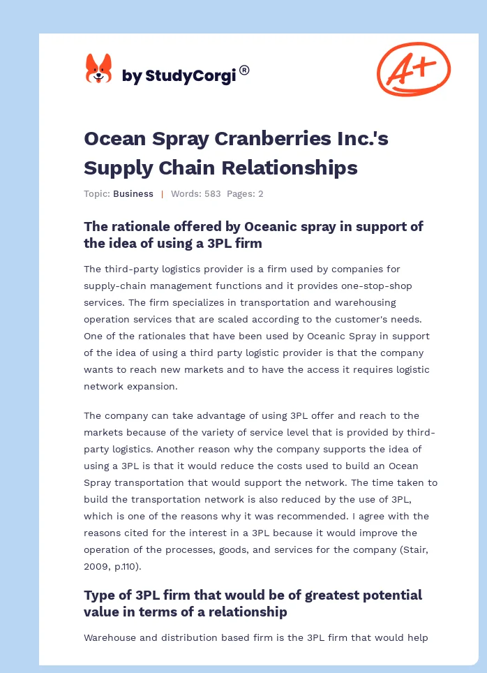 Ocean Spray Cranberries Inc.'s Supply Chain Relationships. Page 1