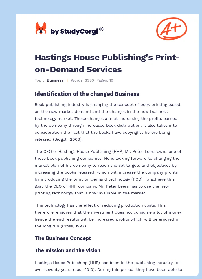 Hastings House Publishing's Print-on-Demand Services. Page 1