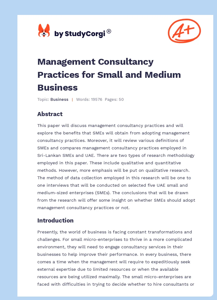 Management Consultancy Practices for Small and Medium Business. Page 1