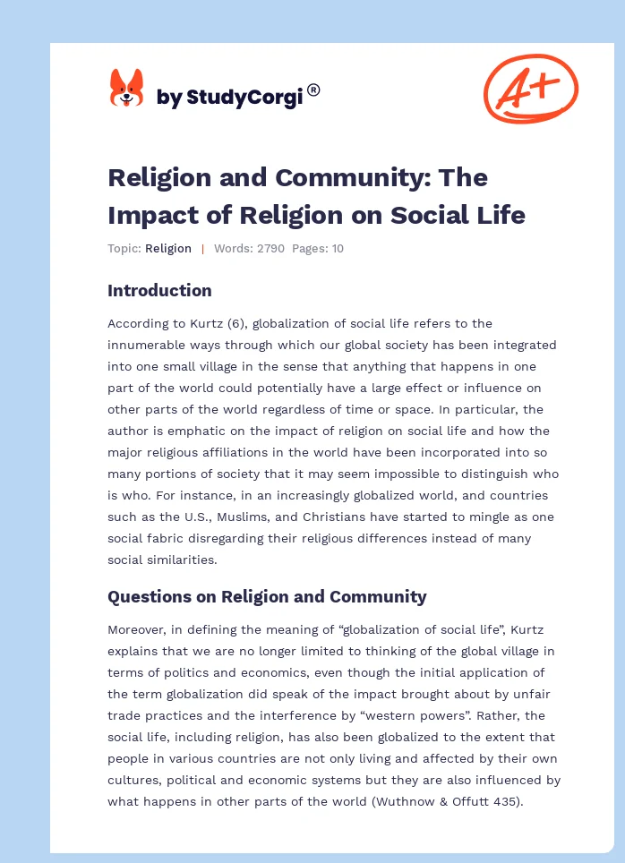 Religion and Community: The Impact of Religion on Social Life. Page 1