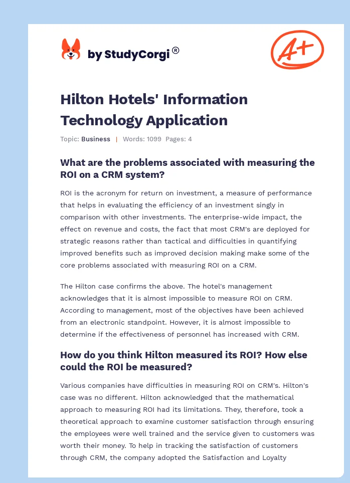 Hilton Hotels' Information Technology Application. Page 1