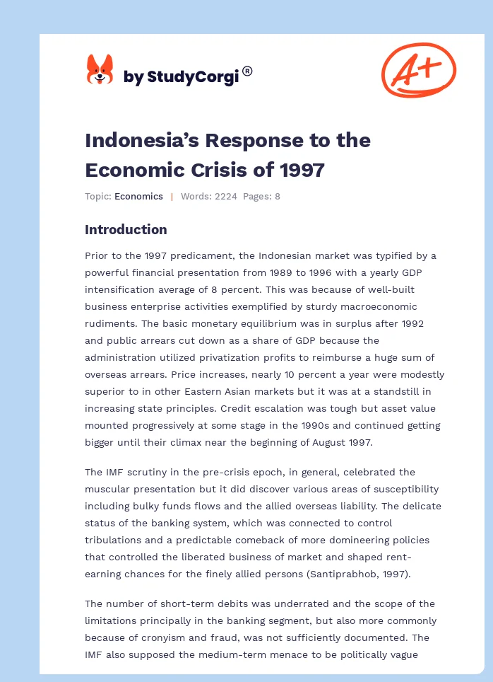Indonesia’s Response to the Economic Crisis of 1997. Page 1