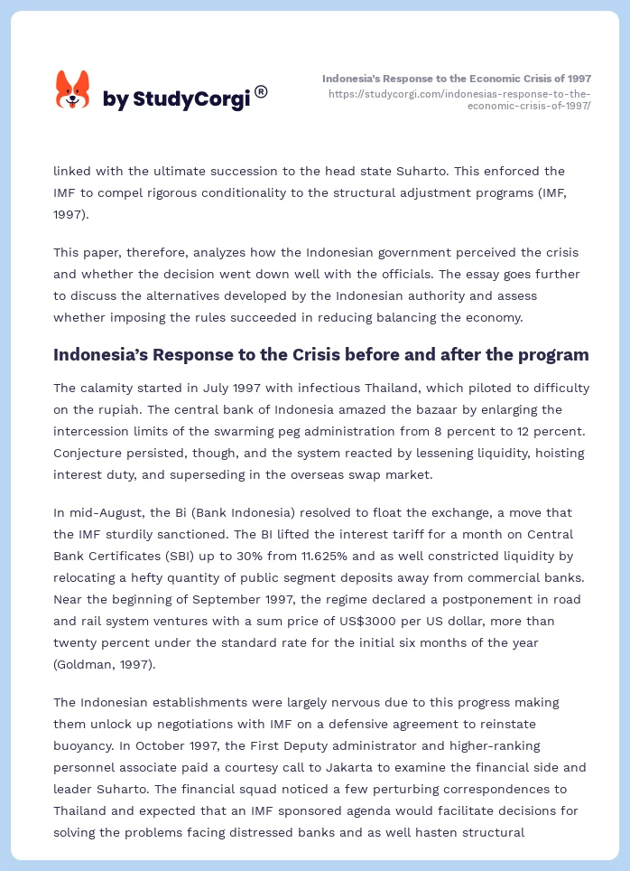 Indonesia’s Response to the Economic Crisis of 1997. Page 2