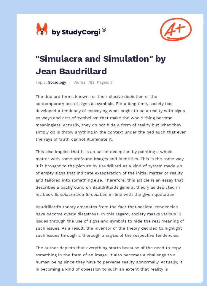 Simulacra and simulation, Jean Baudrillard, UGC NET English