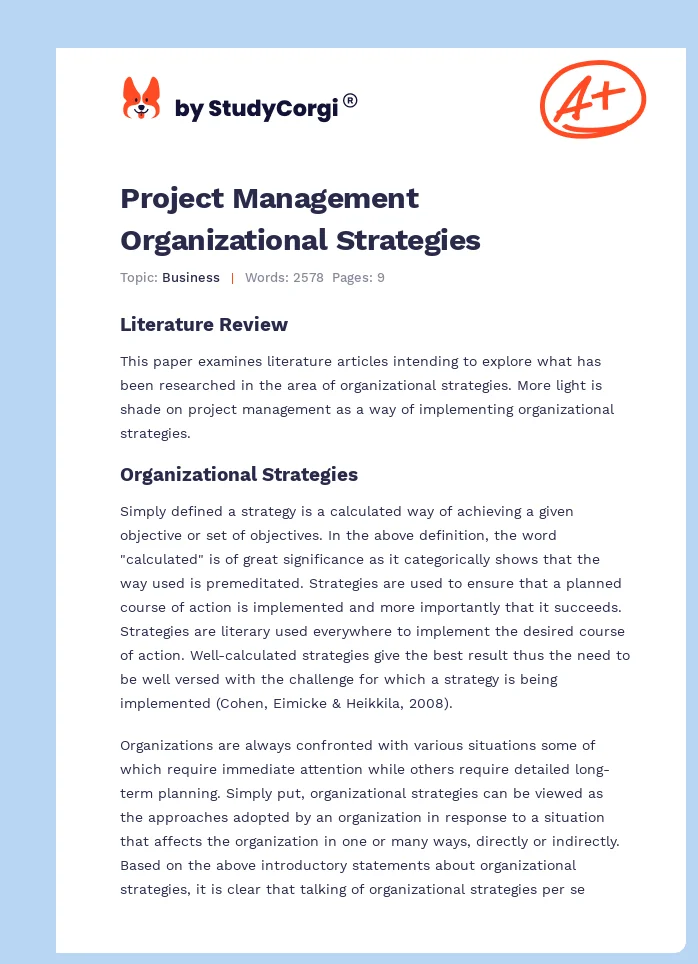 Project Management Organizational Strategies. Page 1