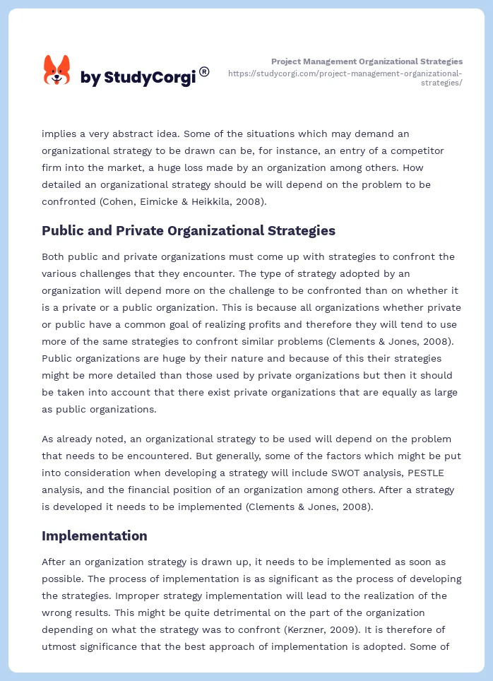 Project Management Organizational Strategies. Page 2