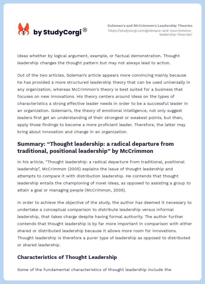 Goleman's and McCrimmon's Leadership Theories. Page 2