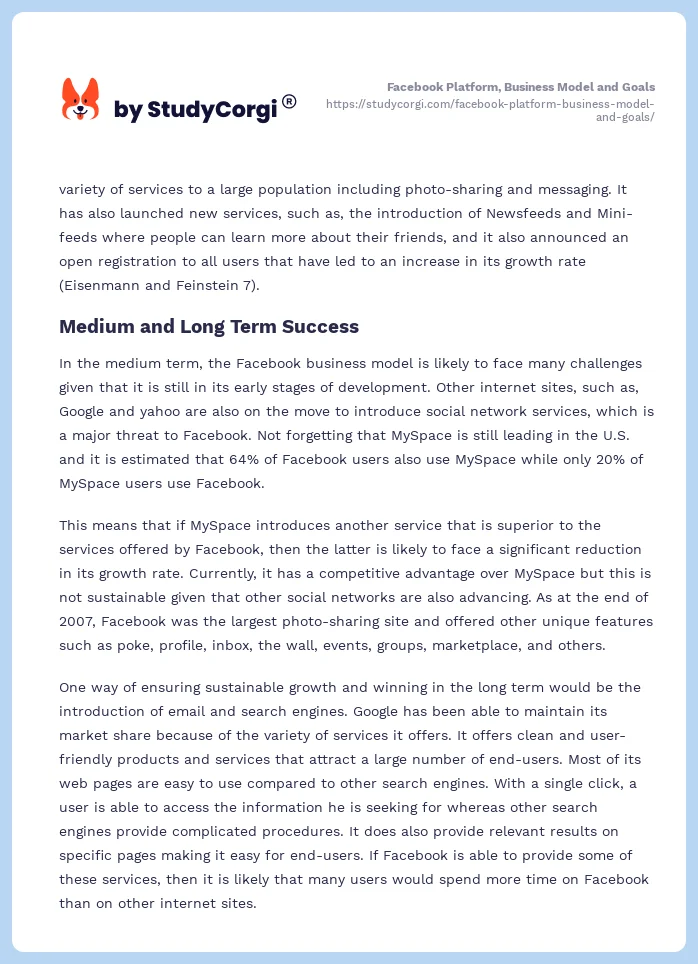 Facebook Platform, Business Model and Goals. Page 2