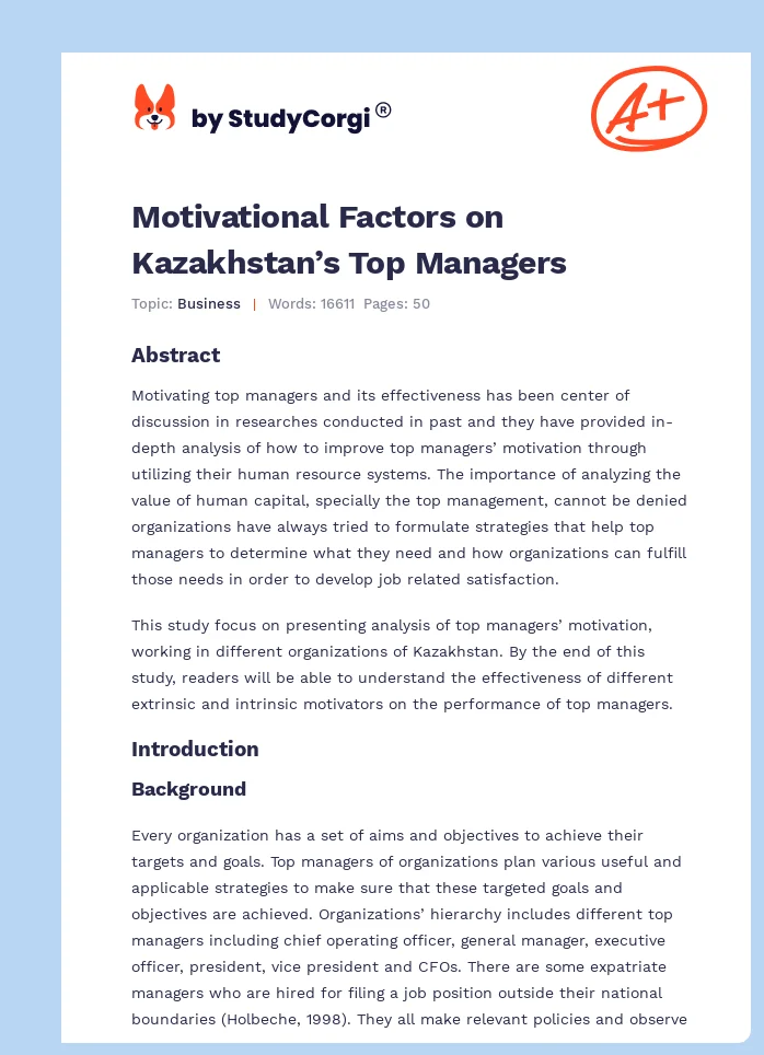 Motivational Factors on Kazakhstan’s Top Managers. Page 1
