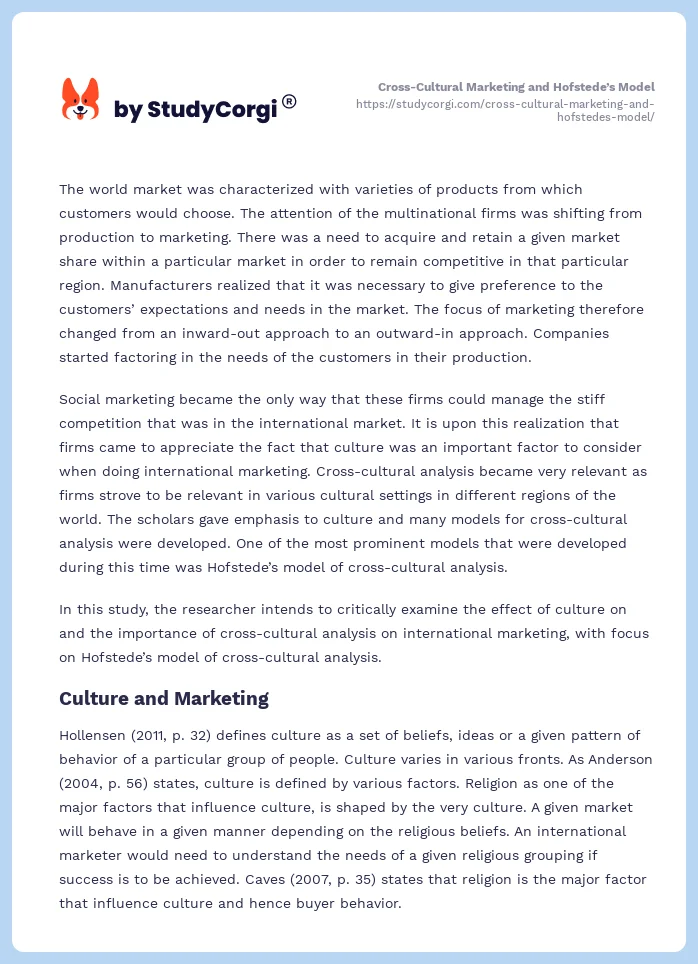 Cross-Cultural Marketing and Hofstede’s Model. Page 2
