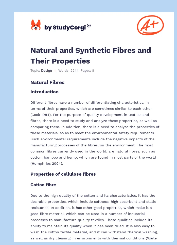 Natural and Synthetic Fibres and Their Properties. Page 1