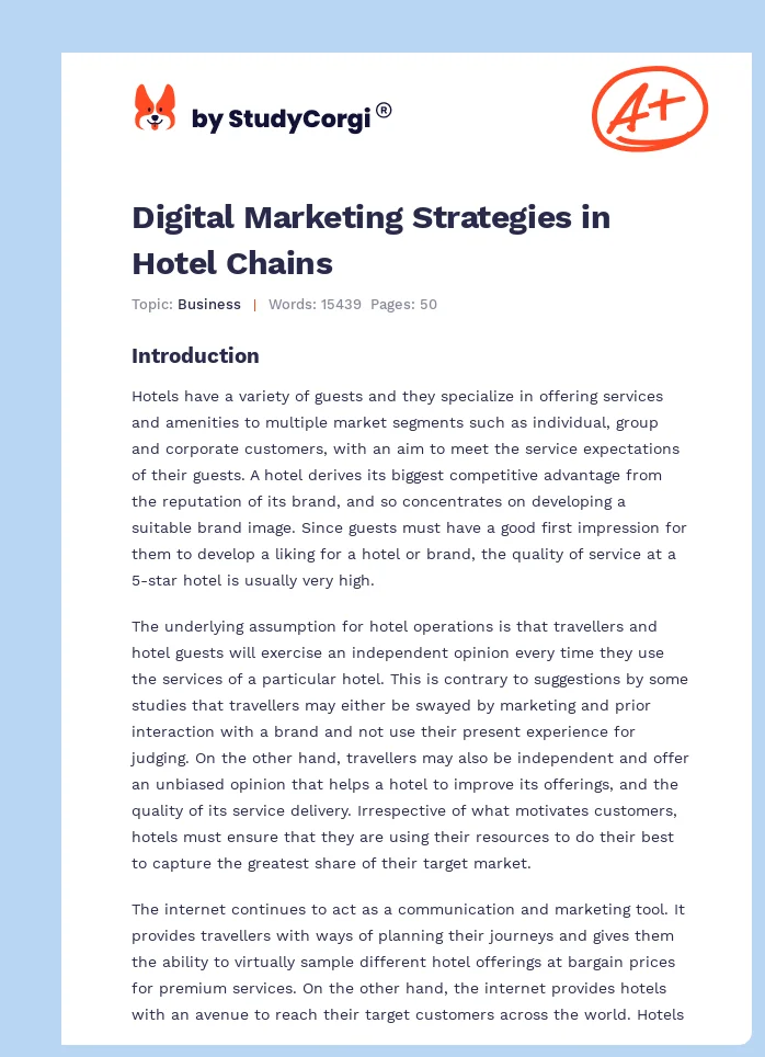 Digital Marketing Strategies in Hotel Chains. Page 1