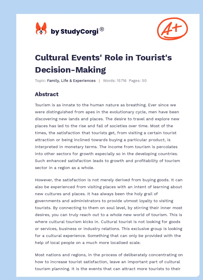 Cultural Events' Role in Tourist's Decision-Making. Page 1