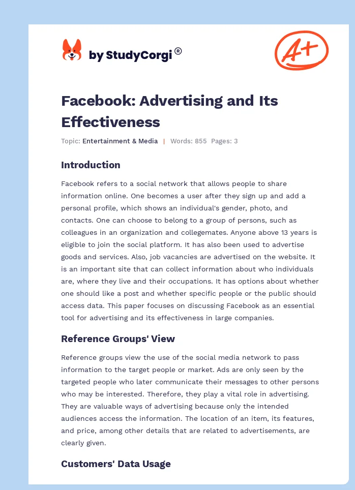 Facebook: Advertising and Its Effectiveness. Page 1