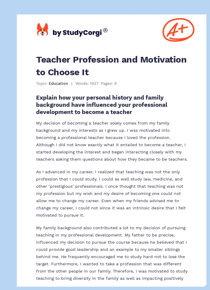 Teacher Profession and Motivation to Choose It. Page 1