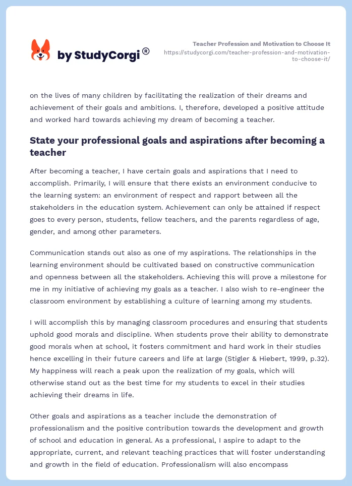 Teacher Profession and Motivation to Choose It. Page 2