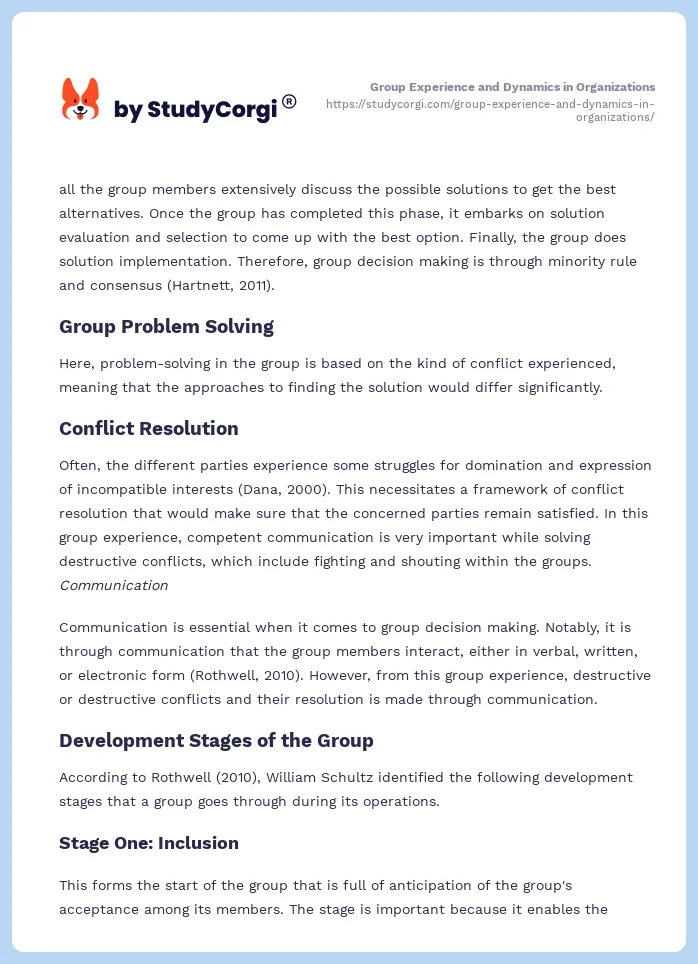 Group Experience and Dynamics in Organizations. Page 2