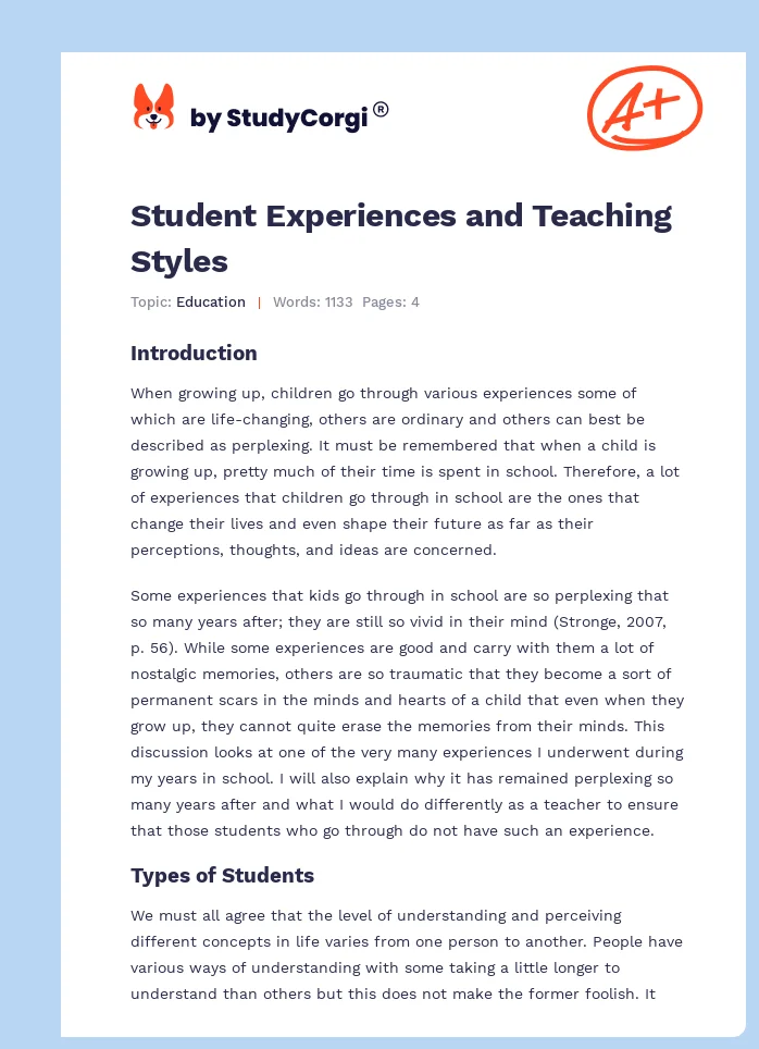 Student Experiences and Teaching Styles. Page 1