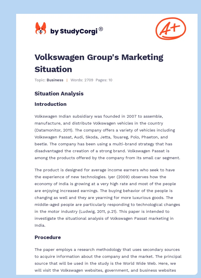 Volkswagen Group's Marketing Situation. Page 1