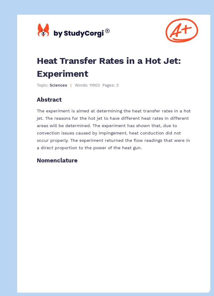 Heat Transfer Rates in a Hot Jet: Experiment. Page 1