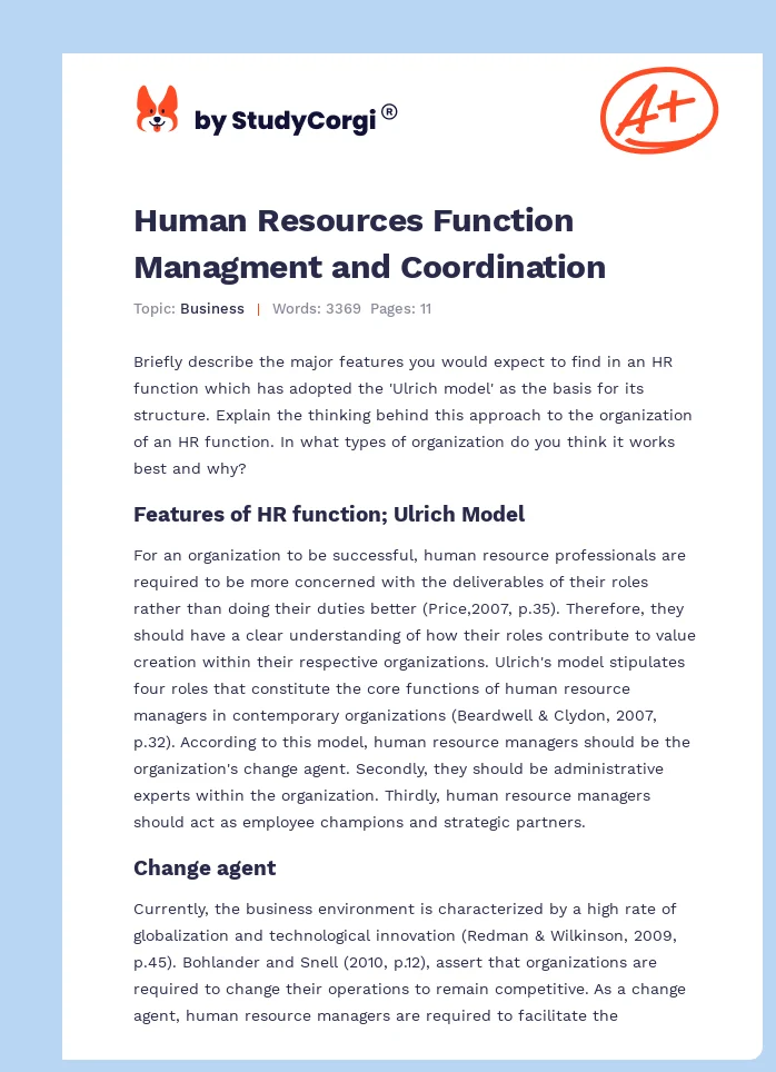 Human Resources Function Managment and Coordination. Page 1