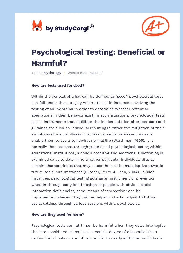Psychological Testing: Beneficial or Harmful?. Page 1