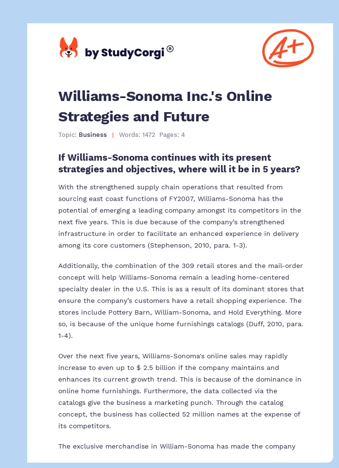 Williams-Sonoma Inc.'s Online Strategies and Future. Page 1