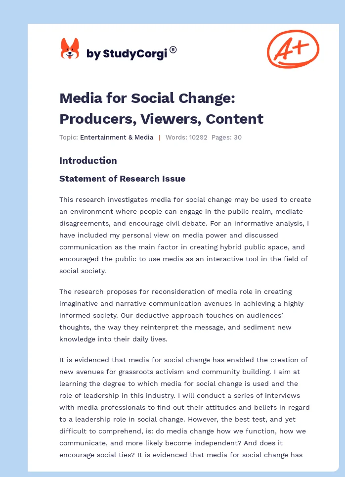Media for Social Change: Producers, Viewers, Content. Page 1