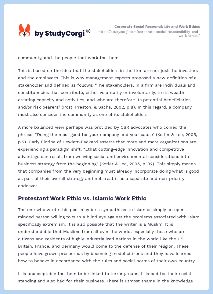 Corporate Social Responsibility and Work Ethics. Page 2