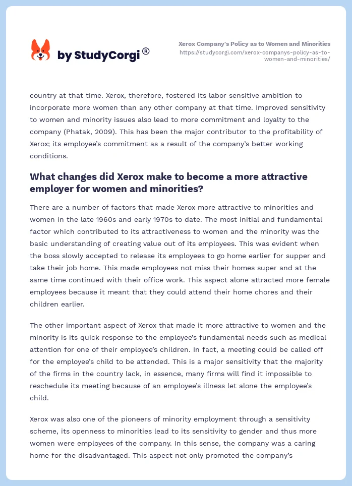 Xerox Company's Policy as to Women and Minorities. Page 2