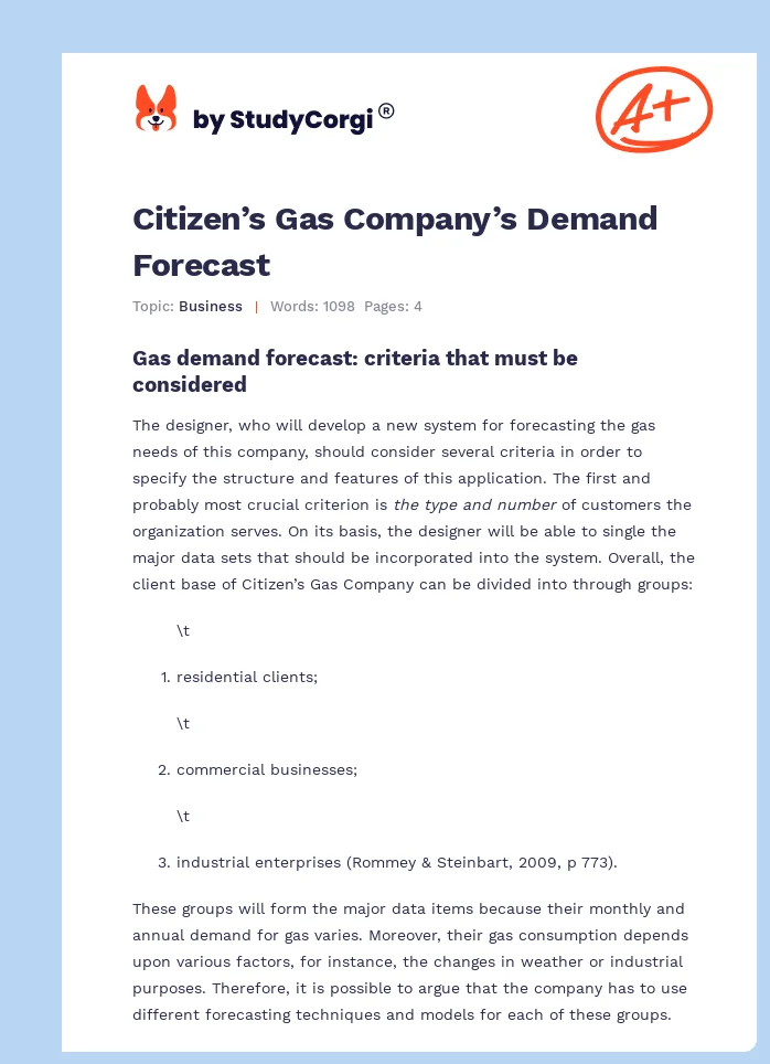 Citizen’s Gas Company’s Demand Forecast. Page 1