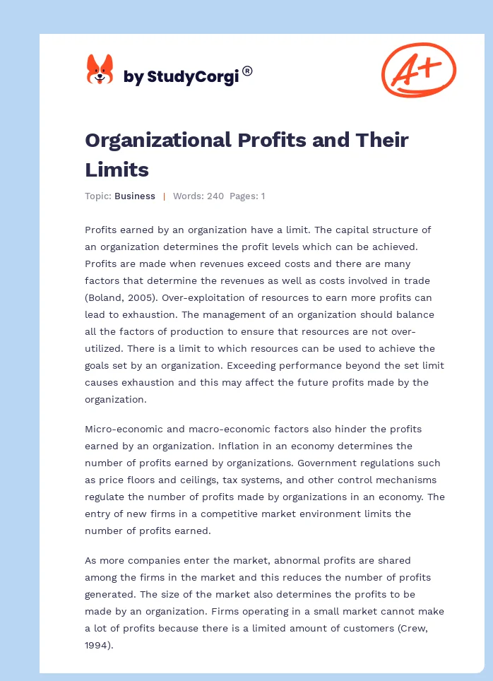 Organizational Profits and Their Limits. Page 1