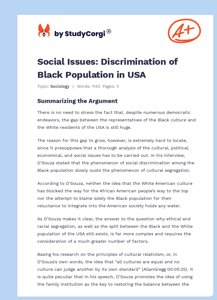 Social Issues: Discrimination of Black Population in USA. Page 1