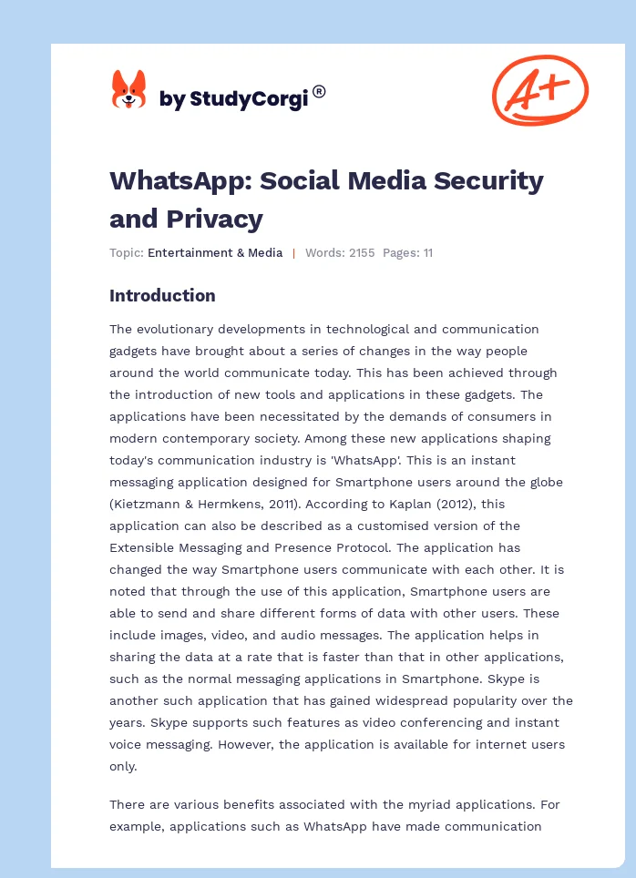 WhatsApp: Social Media Security and Privacy. Page 1