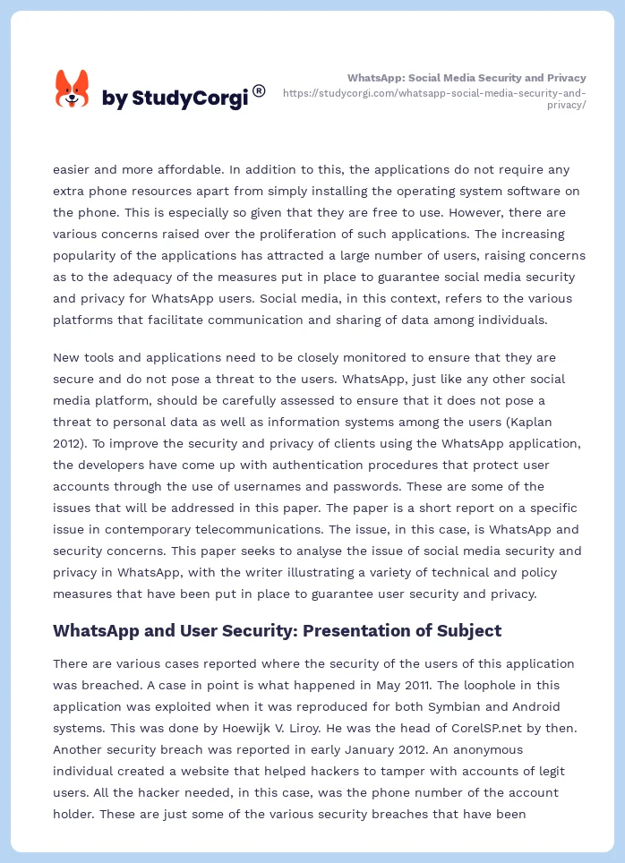 WhatsApp: Social Media Security and Privacy. Page 2