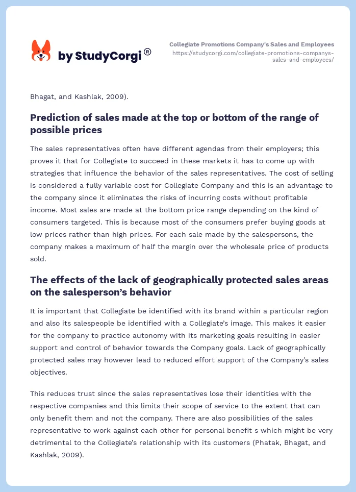 Collegiate Promotions Company's Sales and Employees. Page 2