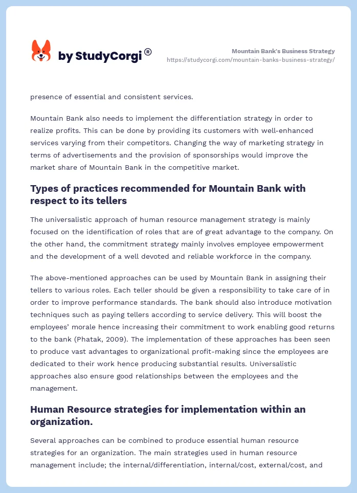 Mountain Bank's Business Strategy. Page 2