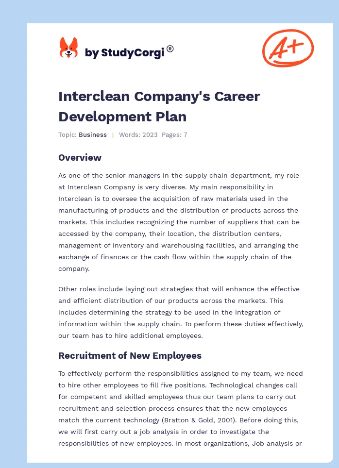 Interclean Company's Career Development Plan. Page 1