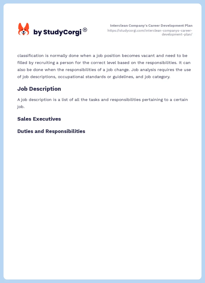 Interclean Company's Career Development Plan. Page 2