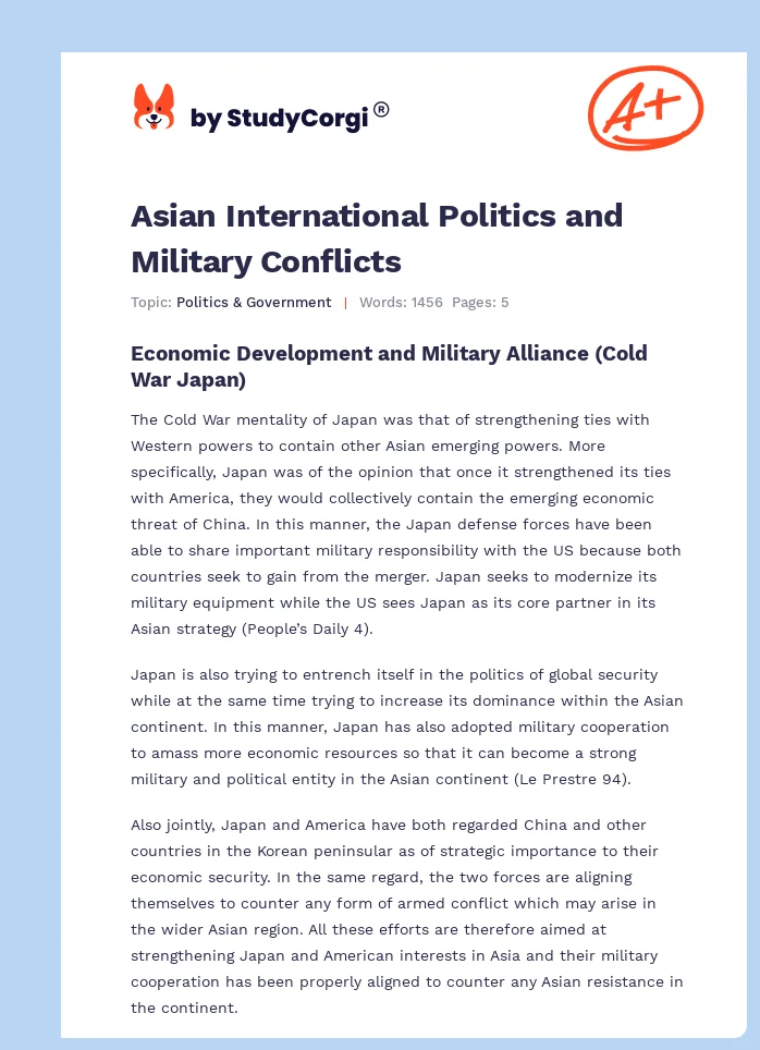 Asian International Politics and Military Conflicts. Page 1