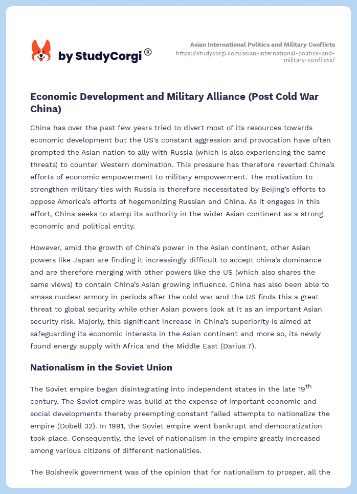 Asian International Politics and Military Conflicts. Page 2
